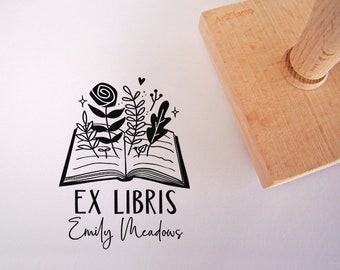 Flower Ex Libris / Personalized Rubber Stamp / Book Stamp / Moms Gift