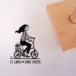 Francobollo Ex Libris con bicicletta / Regalo personalizzato / Timbro di gomma personalizzato / Amante del libro / Regali per lei / Regalo per ragazza per compleanno / Artistamp