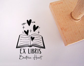 HEARTS Ex Libri Wooden Stamp / Personalized Gift for your Girlfriend / Custom Rubber Stamp / Book Lover / Gifts For Women / Artistamp