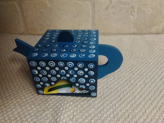 1 Blue Teapot Storage Mdftea Box Wood Tea Image 0