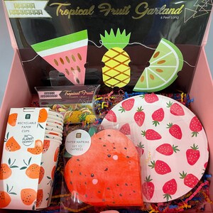 Twoty Fruity Mini Party Box \\ Tooty Fruity Mini Party Box \\ Fruit Party Box \\ Fruit Plates \\ Fruit Cups\\ Fruit Napkins \\ Fruit Balloon