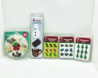 Vintage Christmas Scrapbooking Embellishment Lot: Hot Off The Press Brads, Creative Kit (NOS)