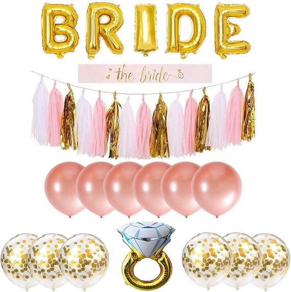 20 Piece Gold & Rose Gold Bridal Decorations || Bride to Be || Balloons || Diamond Ring || Sash Il_570xn