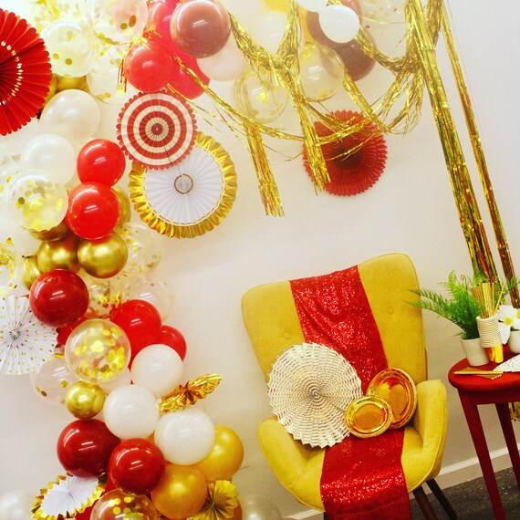 Red & Gold Party Box - Set for 25 \\ Red Balloon Arch \\ Red Balloon Garland \\ Red and Gold Party Supplies Il_570xn