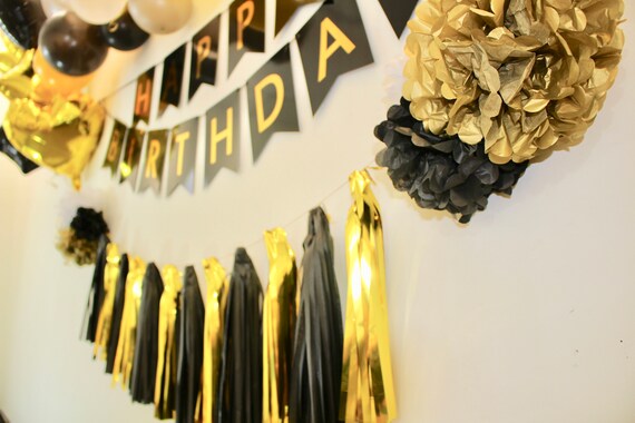 140 Piece Birthday Party Box - Black & Gold Il_570xn