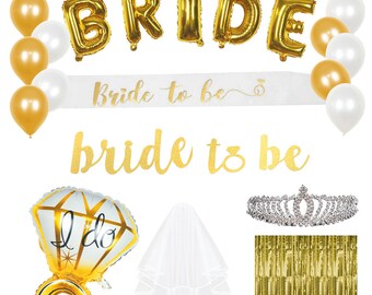 Gold Bridal Shower Decoration Kit \\ Gold Bachelorette Decoration Kit \\ Bridal Shower \\ Veil \\ Crown \\ Bridal Shower Decorations