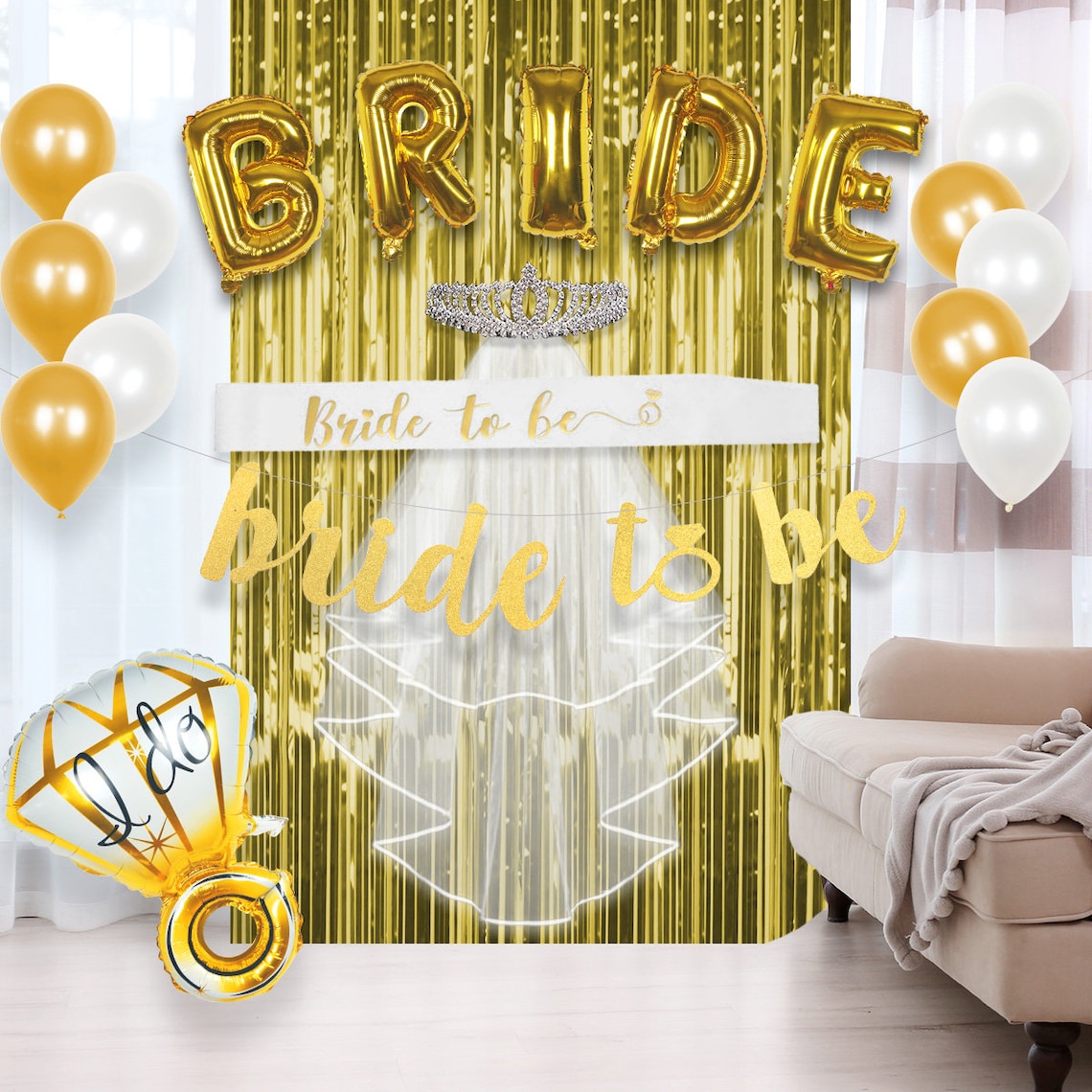 Gold Bridal Shower Decoration Kit Gold Bachelorette Etsy
