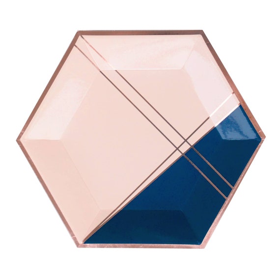 Pink & Navy Hexagon Plates \\ Gender Reveal Paper Plates \\ Modern Paper Plates Il_570xn