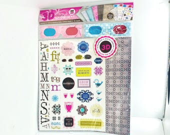 Around the Block Sentiments 3D Scrapbook Kit 12x12 Paper Stickers 3D Glasses NOS