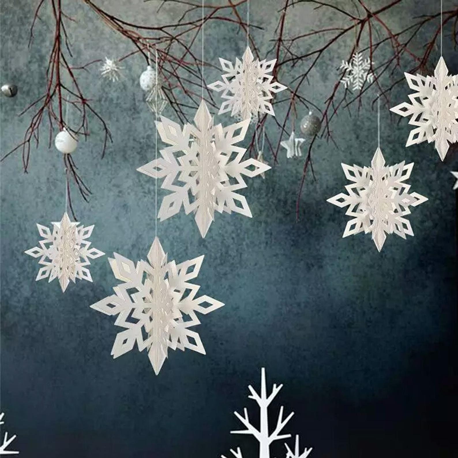 6pcs Winter Christmas Hanging Snowflake Decorations, 3D Holographic Snowflakes for Christmas Winter Wonderland Decorations Frozen Birthday New Year