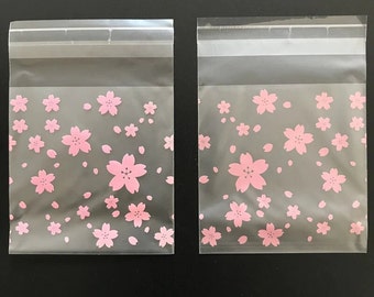 Cute Sakura Flower Cookie Kawaii Mini Cello Bag, Spring flower Translucent Self Adhesive Favor/Cookie/Treat Bags | Birthday, Baby Shower
