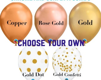 6 Gold Chrome Gold Confetti Combo Latex Balloons , 6PCS - 11", Gold Birthday Baby Shower Bridal Shower Gold Party Confetti Balloons