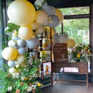Matte Pastel Yellow, grey, smoke, white, Peach Balloons Matte Balloons Garland, Bridal Shower Baby Shower Bachelorette Party Balloons