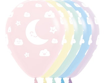 12 Baby Shower Moon, Sun, Cloud, Stroller, Clouds, Baby Welcome Home, First birthday 11" Assorted Baby stroller, Moon balloons