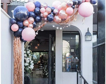Pink Navy Blue and Rose Gold Balloon Garland, Navy Blue Balloons, Pink balloons, Rose Gold Balloons, Wedding, birthday, retirement party