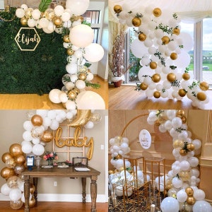 White and Gold Balloon Garland Kit, White Balloon Garland with Chrome Gold and Confetti , Qualatex Balloons, USA Balloon Arch