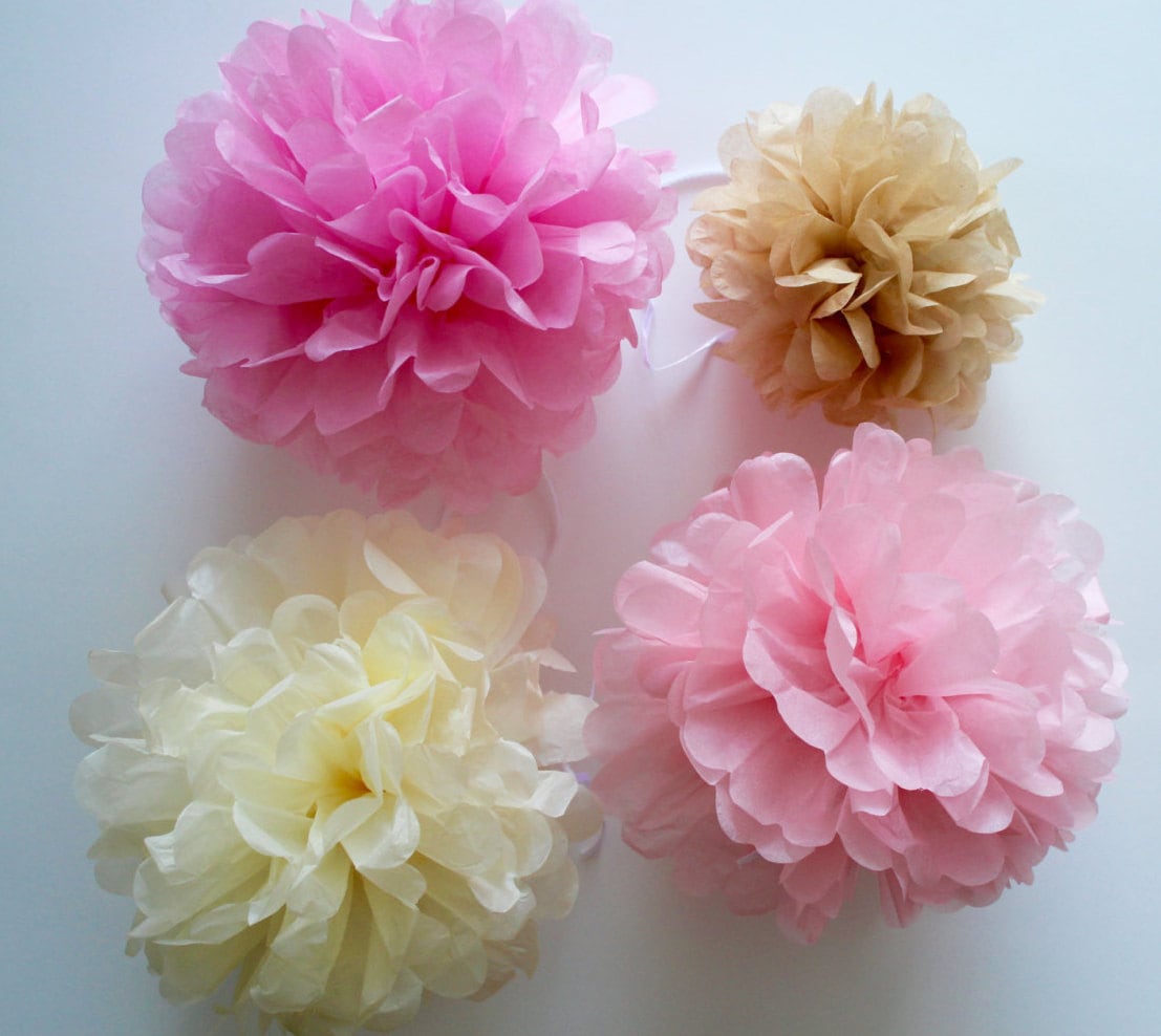 Pink Spom 10 Blush Pink, Pink, Tan & Cream Pom Pom Set | Birthday, Baby Showers ...