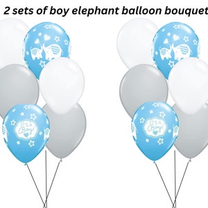 Elephant Baby Shower Balloon Centerpiece Set in Blue and Gray,  It&#39;s a Boy Baby Shower Decorations, Baby Boy Shower Balloon Bouquet Set
