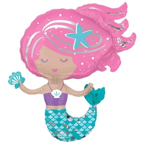Mermaid Shimmering Mylar Balloon, 30 inch mermaid under the sea balloon, cute mermaid balloon, ocean party, sea animal party, summer party
