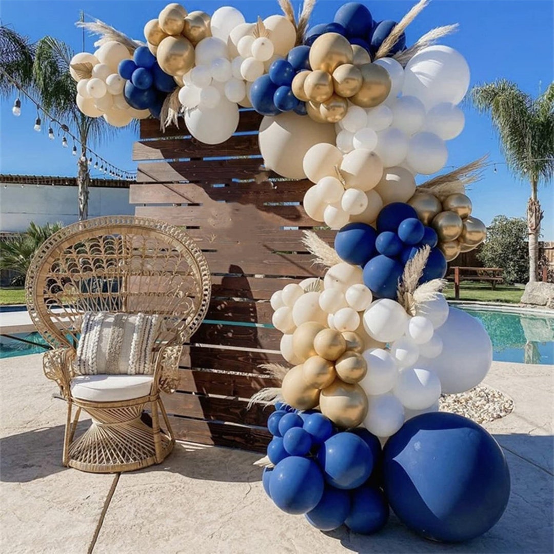 Blue Balloons Garland Arch, Royal Blue Gold White Sand Desert Sand