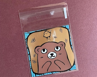 Brown Bear Bird Bear Kawaii Cello Cookie Bag, Translúcido Autoadhesivo Favor/Cookie/Treat, Cumpleaños, Boda, Embalaje, Regalo
