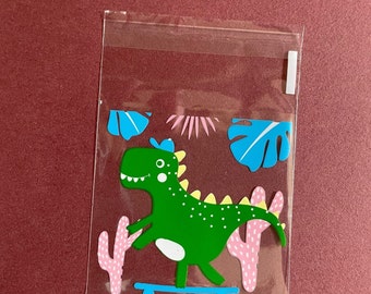 38PCS Dino Dinosaur Boy Birthday Kawaii Cello Cookie Bag, Translucent Self Adhesive Favor/Cookie/Treat, Birthday, Wedding, Packaging, Gift