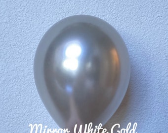 Chrome White Gold Latex  Balloons ,5", 12" Mirror White Gold Baby Shower Decor, Gold Party Decor, Balloons, Gold Wedding Balloons,