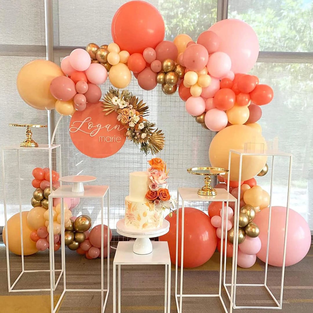 Coral Peach Blush Melon Chrome Gold Balloon Garland, Spring