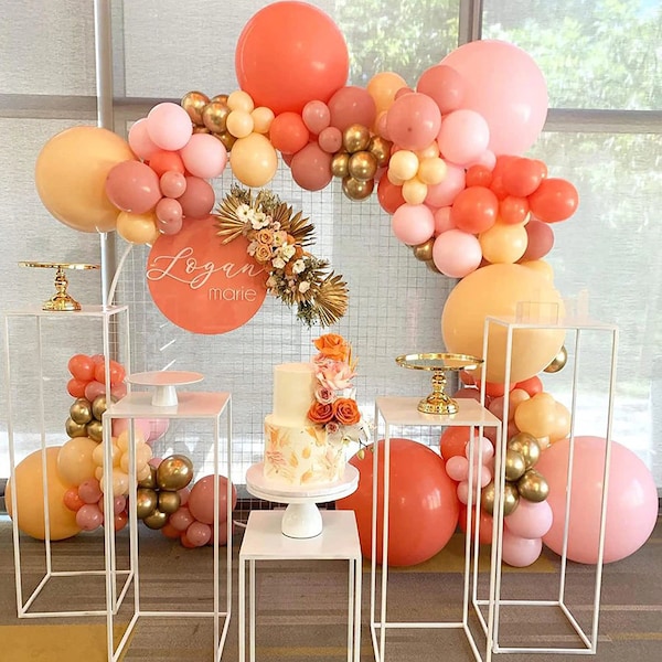 Coral Peach Blush Melon Chrome Gold Balloon Garland, Spring Coral wedding, Peach blush party, Rosewood Coral Melon Party, Retirement