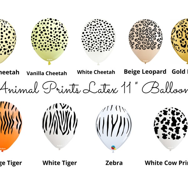 Safari Animal Print 11 " Latex Balloon Cheetah Tiger Zebra Leopard Cow Animal Print Balloons, Wild One Party Jungle Party Animal Party