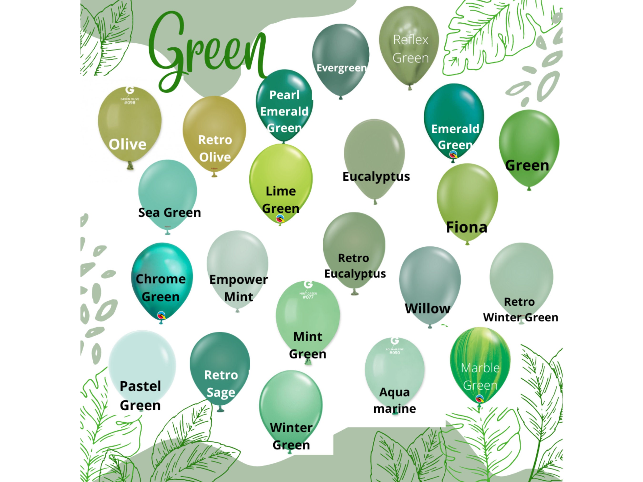 Green Biodegradable Latex Balloons, 5", 11", 17" &24" Mint Green Willow Evergreen Verde Wedding, Baby Shower, Wedding, Balloon Arch