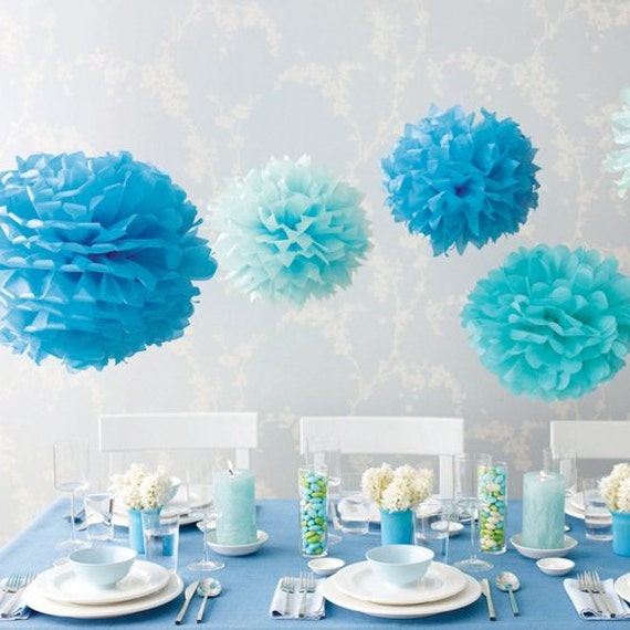 Baby Blue Mixed Tissue Paper Pom Pom Set Baby Boy Shower Etsy