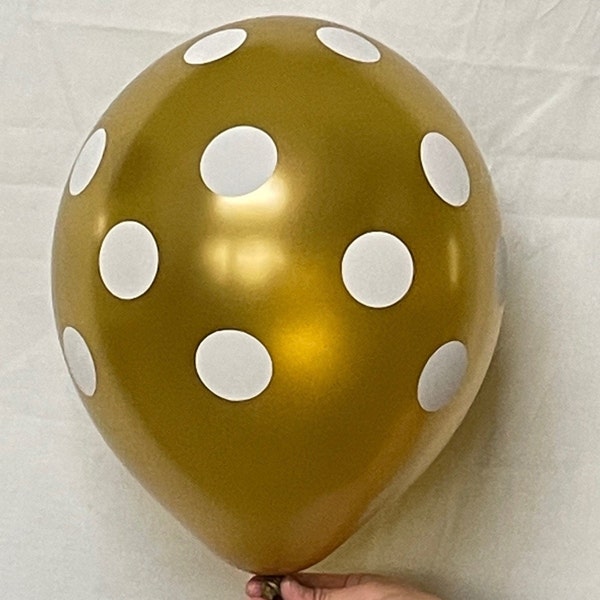 11" Gold with White Polka Dot Balloon, USA balloons, Antique Gold Balloon, Gold Polka dot balloons, Gold Latex Balloons, USA Balloon