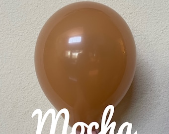 Balões marrom-mocha, 5", 11", 19", balões marrom-claro, Qualatex EUA, Gemar Itália, decoração para chá de bebê com tema de ursinho de pelúcia, casamento em tons de terra e bege.