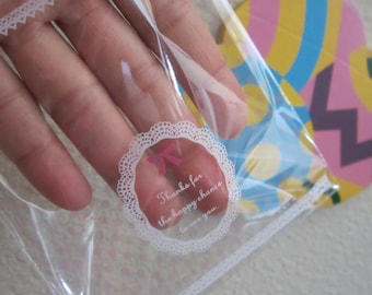 Cookie Kawaii Cello Bag, 20 Thank you w/ ribbon Translucent Self Adhesive Favor/Cookie/Treat/Poly Bags | Birthday, Wedding, Packaging, Gift