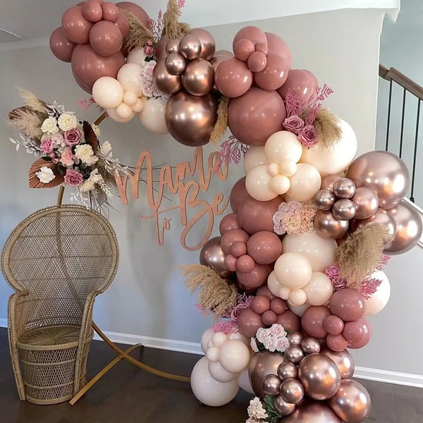 Rosewood, Chrome Rose Gold & Blush Balloon Garland, Dusty Rose Wedding, Rosewood Party, Birthday, Retirement, Rose Gold Wedding