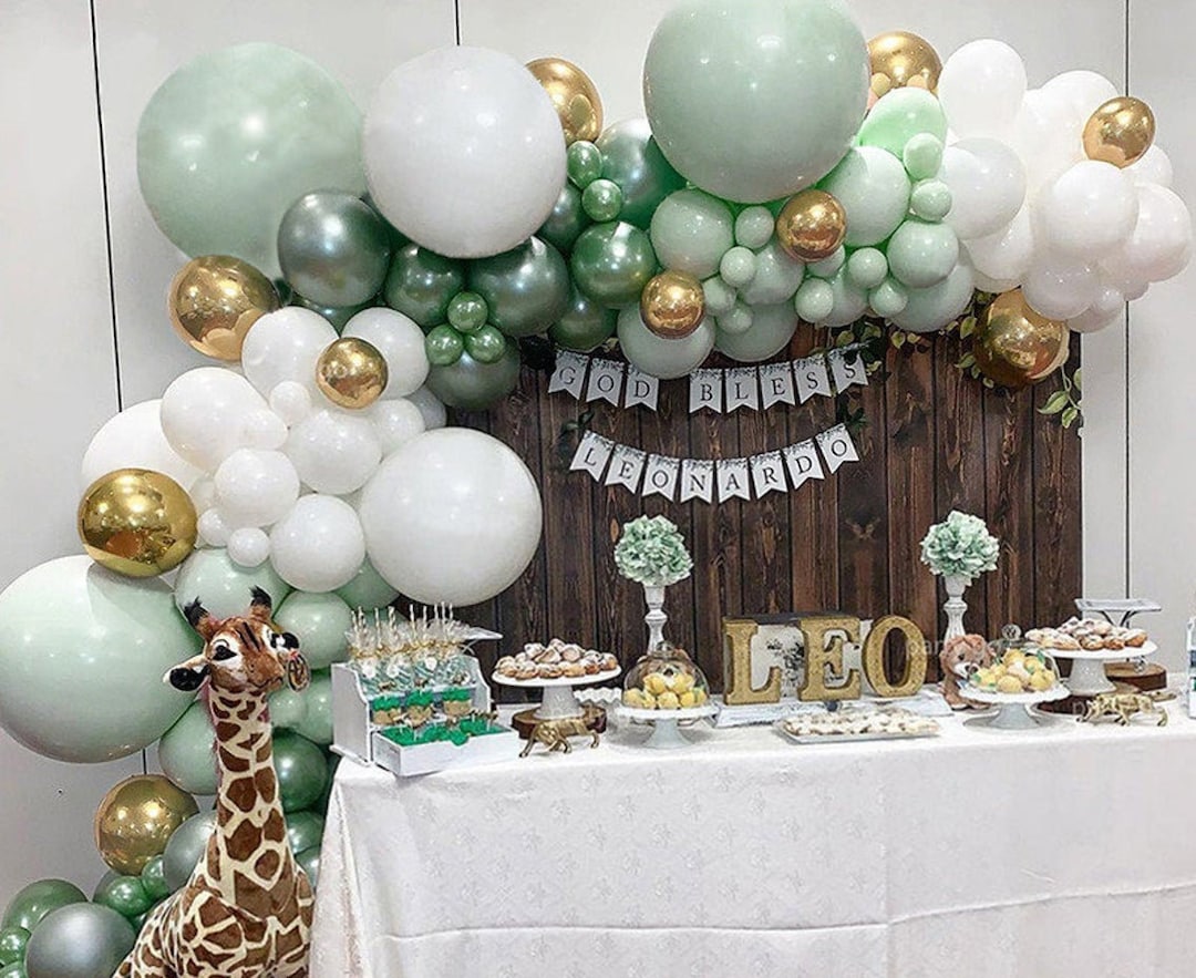 Mint Green Metallic Green Gold White Balloon Garland, Wedding Assorted