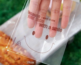 Smiley Face Happy Face Kawaii Cello Cookie Bag, Translucent Self Adhesive Favor/Cookie/Treat/Poly Bags | Birthday, Wedding, Packaging, Gift