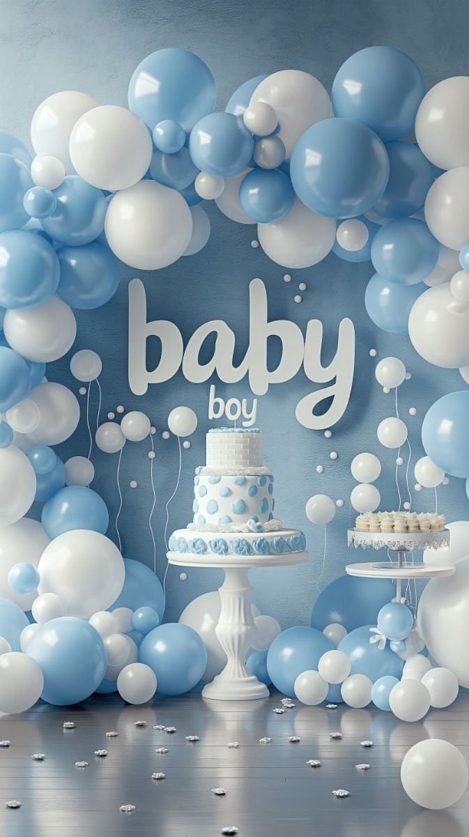 Pearl Baby Blue and White Balloon Garland Arch Kit, Boy Baby Shower, Pearl  Baby Blue, ONE Birthday,Boy baby shower Decor, image size:673x1200