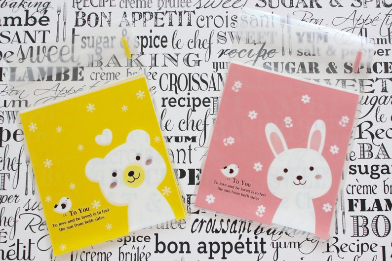 Bear, Bunny Translucent Easter Kawaii Cookie Bag/Self Adhesive Favor/Cookie/Treat/Poly Bags | Easter,Birthday, Wedding, Baby Shower, Gift image 1