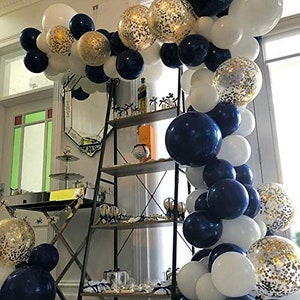 Navy Blue, Gold, White, Gold Confetti, Silver, Silver Confetti Balloon Garland, Balloon Arch, Bridal Shower, wedding, birthday