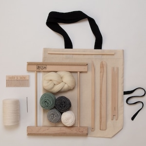 10" Frame Loom Weaving Kit / Everything you need to make your own woven wall hanging / Gray