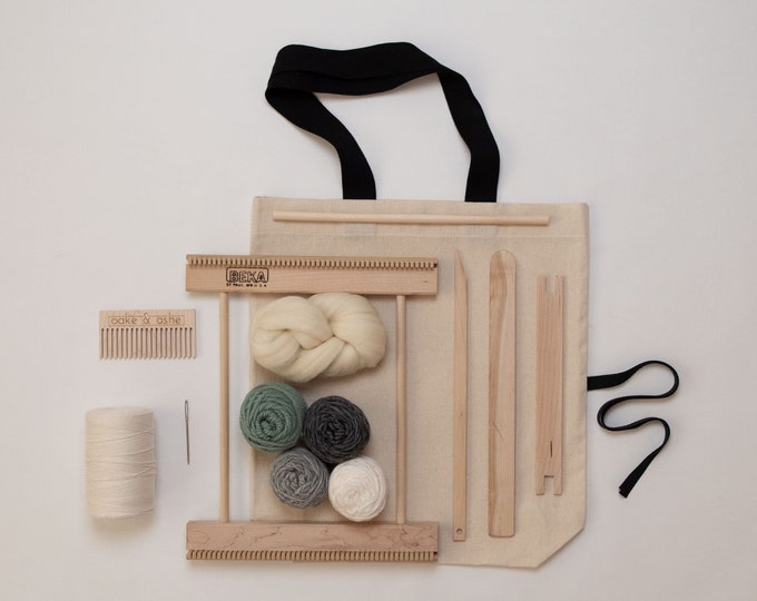 10" Frame Loom Weaving Kit / Everything you need to make your own woven wall hanging / Gray