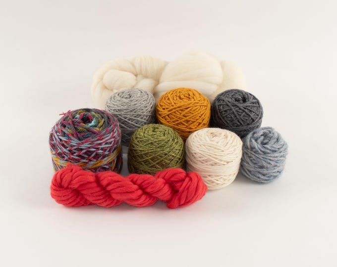 Neutral and Bold Yarn Pack – Wool, Acrylic, and Handspun Textures for Weaving and Fiber Arts