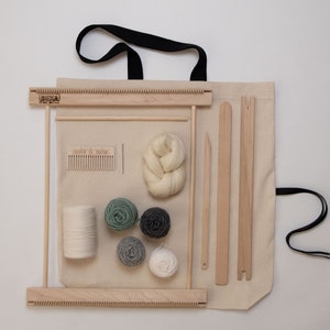 14 Frame Loom Weaving Kit / Everything you need to make your own woven wall hanging / Gray image 1