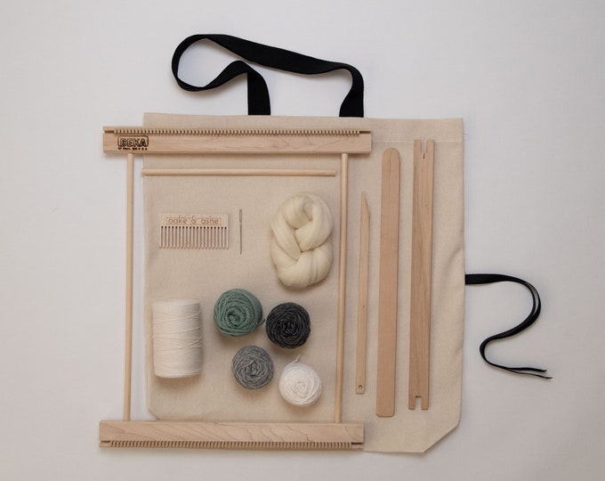 14" Frame Loom Weaving Kit / Everything you need to make your own woven wall hanging / Gray