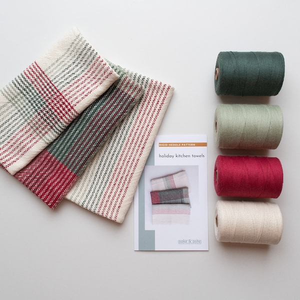Holiday Towel Rigid Heddle Kit | Weave your own kitchen towels | Set of 3