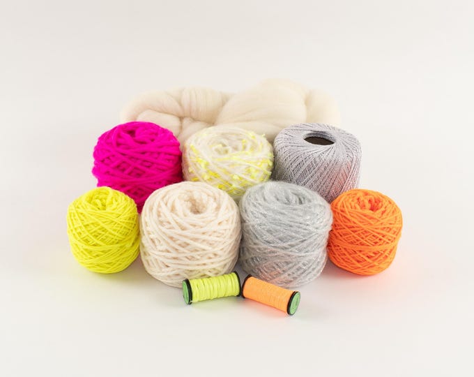 Neon Lights! - Vibrant Fiber Yarn Pack – Wool, Metallic, and Glow-in-the-Dark Ribbons for Loom Weaving and Wall Hangings