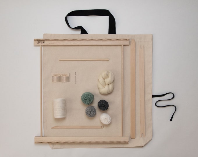 20" Frame Loom Weaving Kit / Everything you need to make your own woven wall hanging Grey/Moss