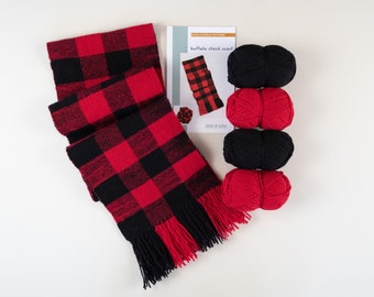 Rigid Heddle Scarf Kit | Make your own Red and Black Buffalo Check Wool Scarf